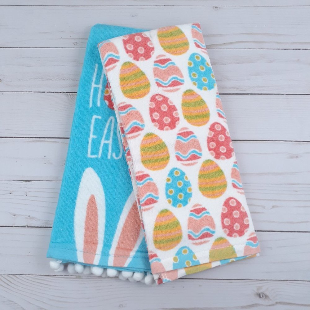 Terry Cloth Kitchen Towels Easter Bunny Eggs Set of 2 - Picture 3 of 4
